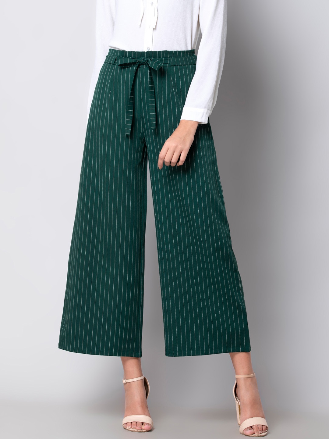 

FabAlley Women Green Flared Striped Culottes