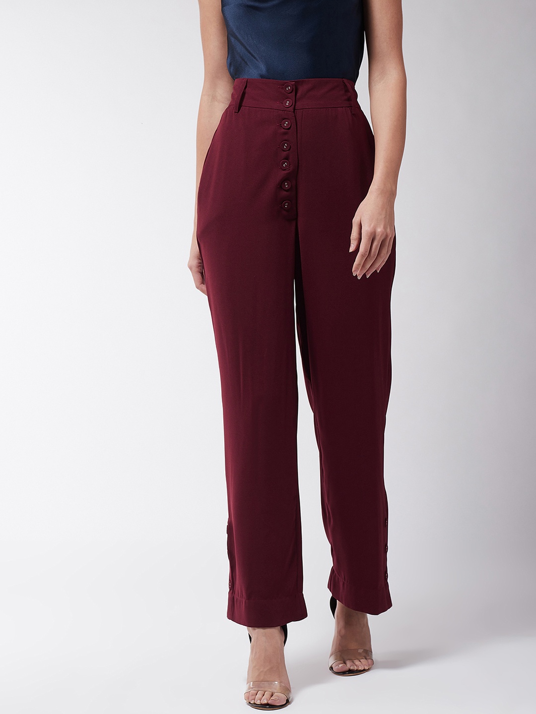 

MAGRE Women Maroon Regular Fit Solid Parallel Trousers