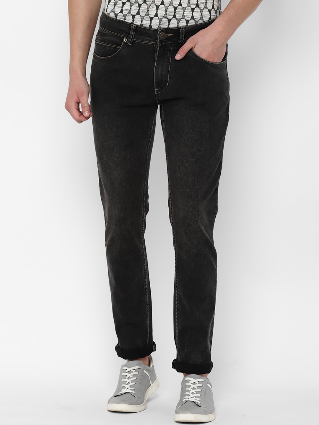 

People Men Grey Regular Fit Mid-Rise Clean Look Stretchable Jeans