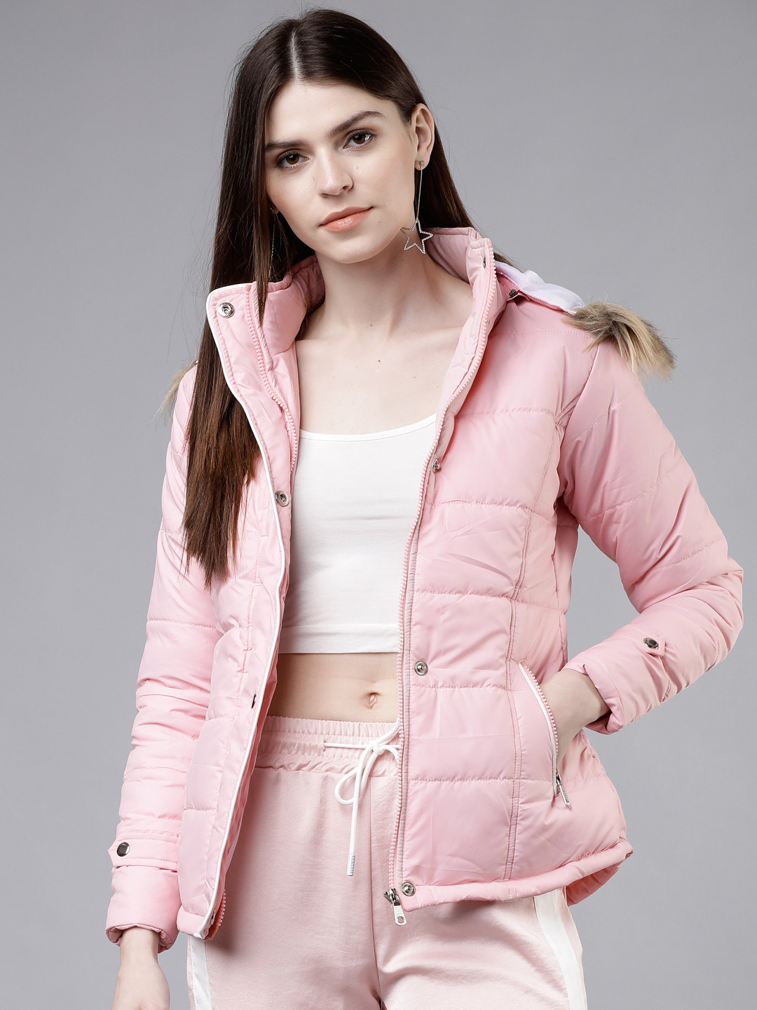 

Tokyo Talkies Women Pink Solid Padded Jacket