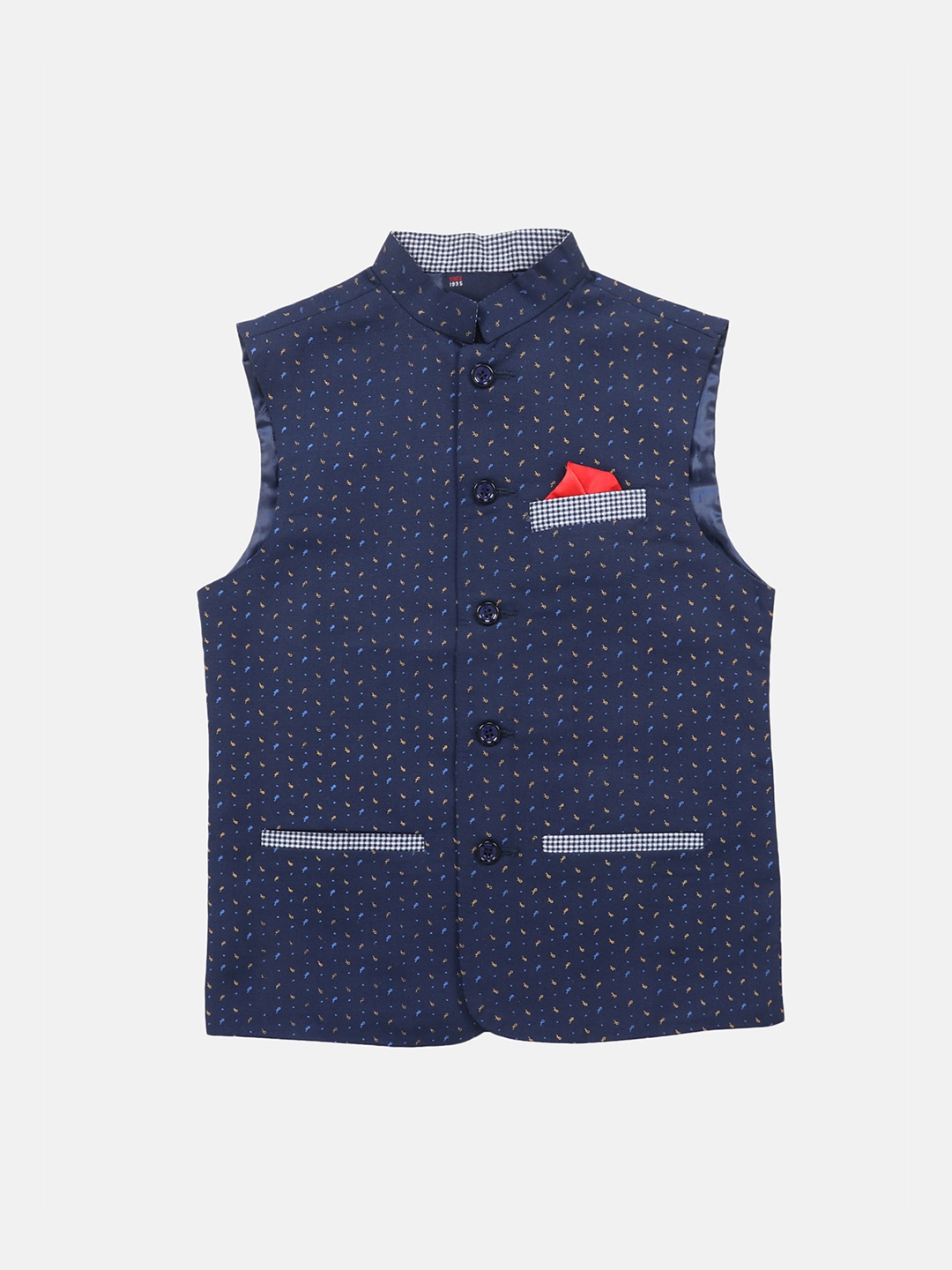 

Lil Tomatoes Boys Blue Printed Woven Nehru Jacket