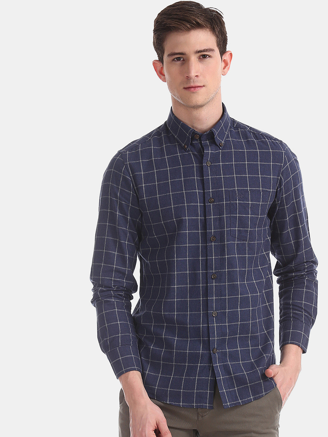 

Arrow Sport Men Navy Blue Slim Fit Checked Casual Shirt