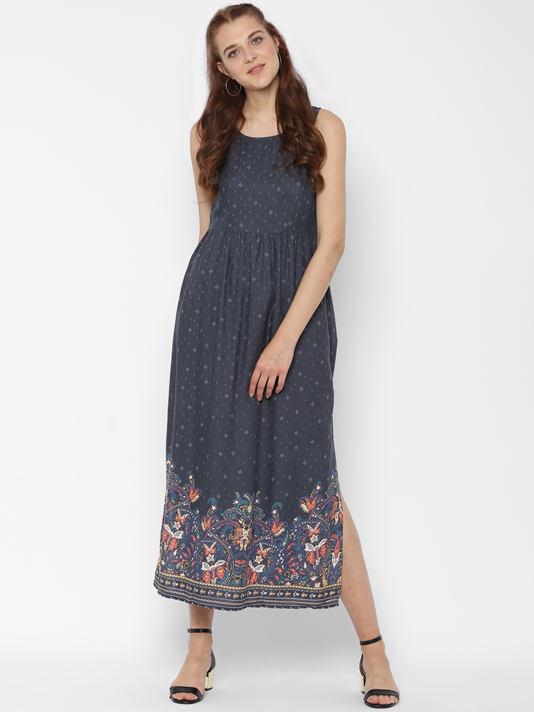 

People Women Printed Grey Fit and Flare Dress