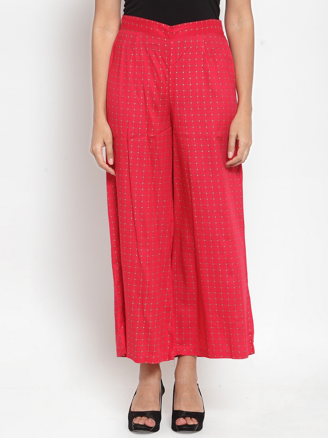 Indibelle Women Red Checked Straight Palazzos