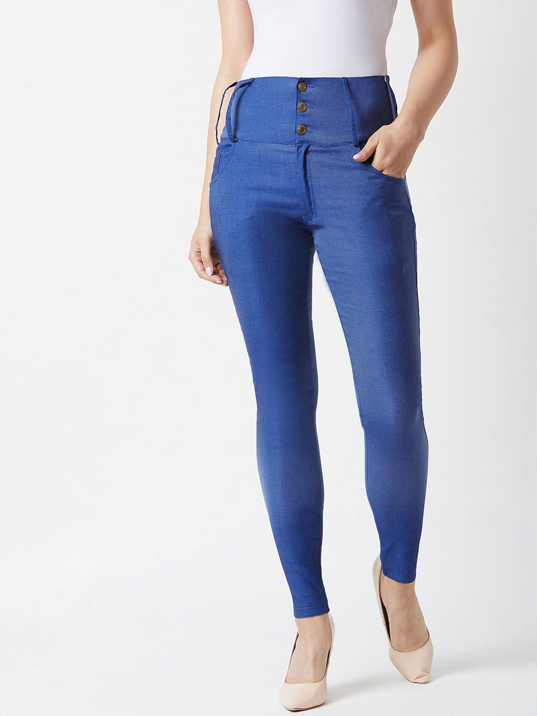 Miss Chase Women Blue Solid Skinny Fit High-Rise Jeggings