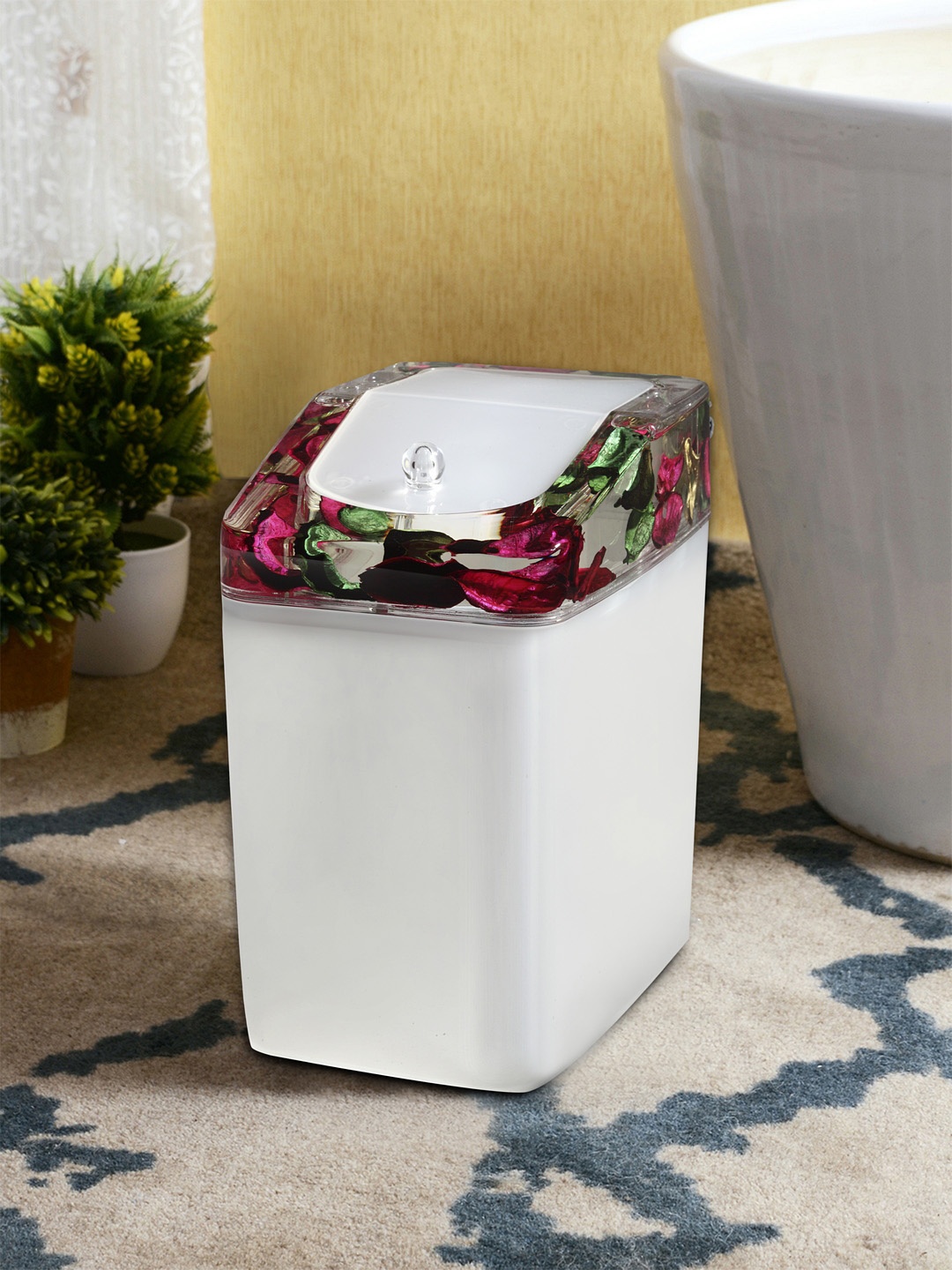 

OBSESSIONS White & Pink Solid Table-Top Waste Bin