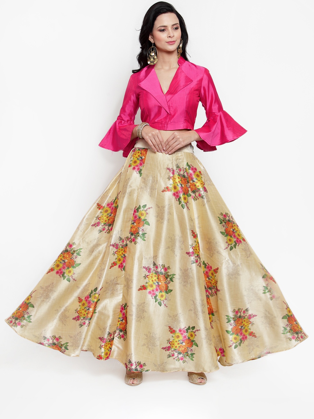 

Get Glamr Pink & Beige Ready to Wear Lehenga with Blouse