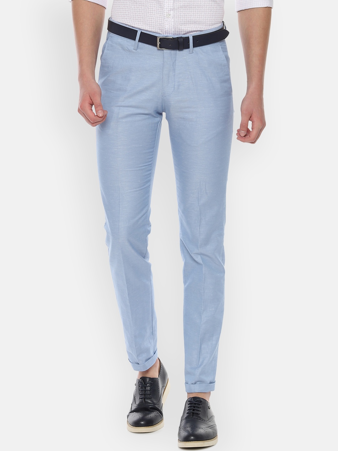 

Allen Solly Men Blue Slim Fit Self Design Regular Trousers