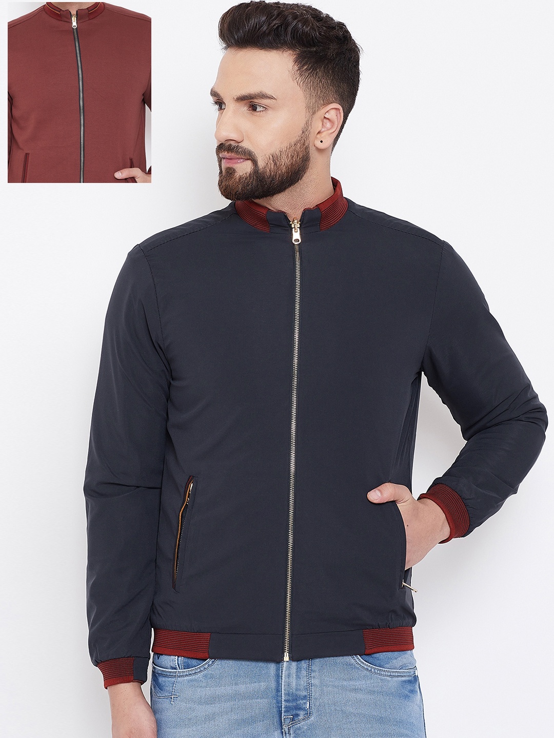 

Spirit Men Navy Blue Solid Reversible Padded Jacket