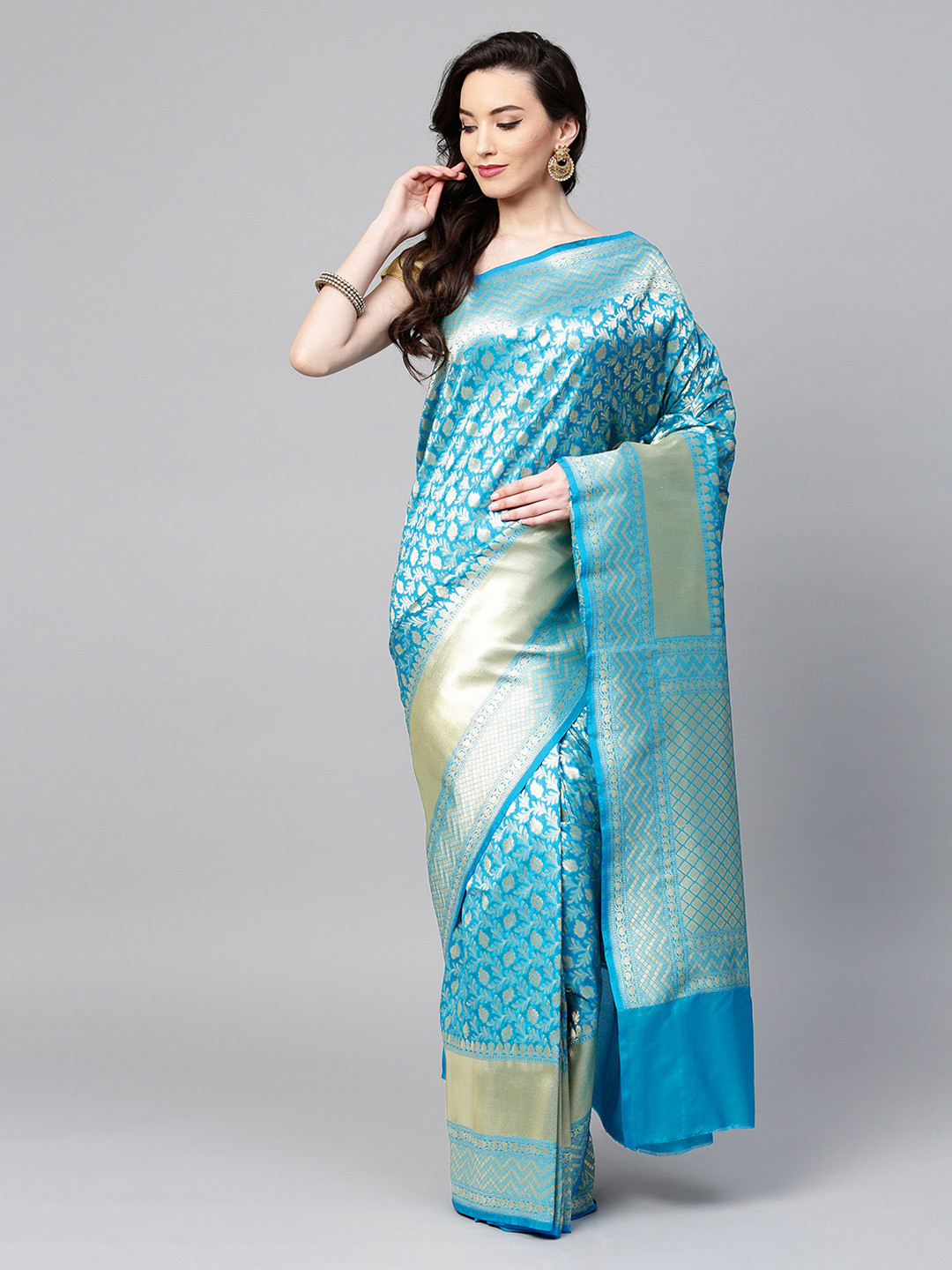 

Mitera Blue Art Silk Woven Design Handloom Banarasi Saree
