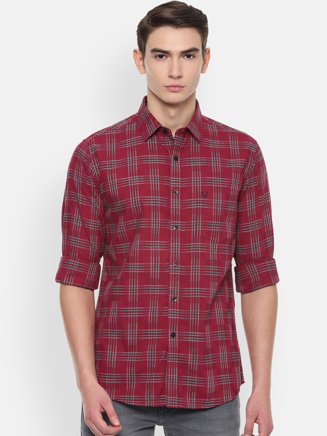 

Allen Solly Men Red & Grey Checked Slim Fit Casual Shirt
