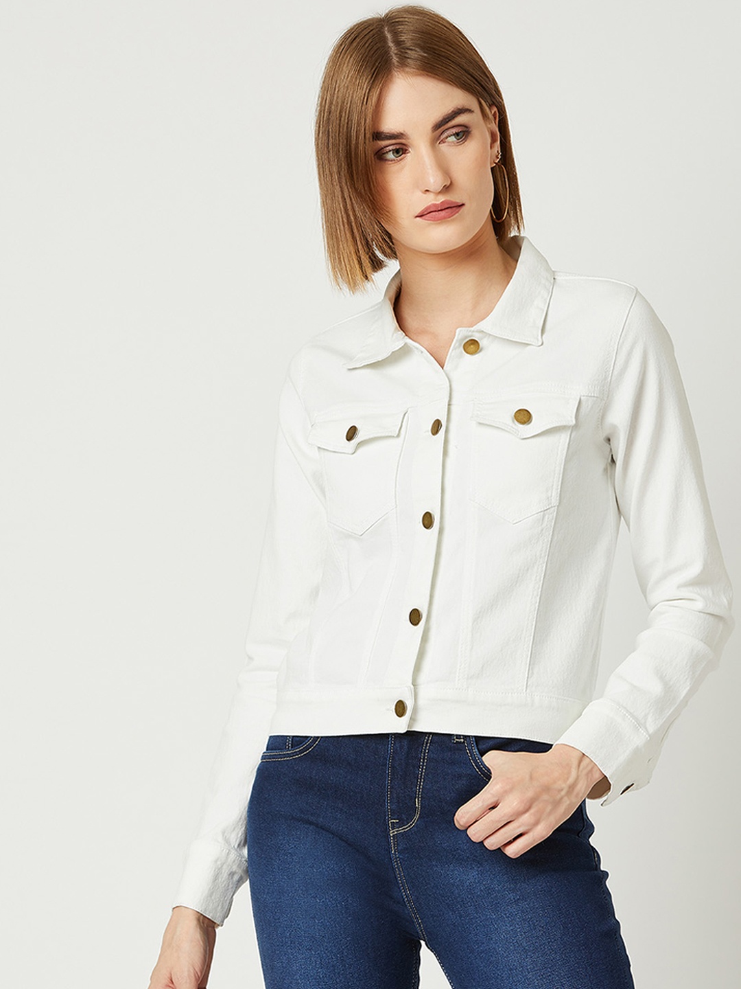 

Miss Chase Women White Solid Denim Jacket