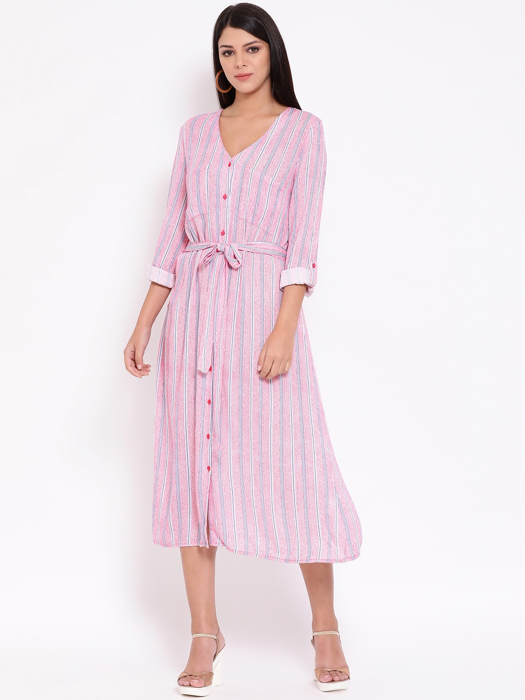 

Oxolloxo Women Striped Pink Shirt Dress
