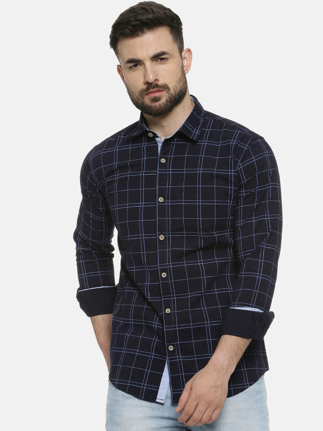 

Campus Sutra Men Blue Regular Fit Checked Casual Shirt