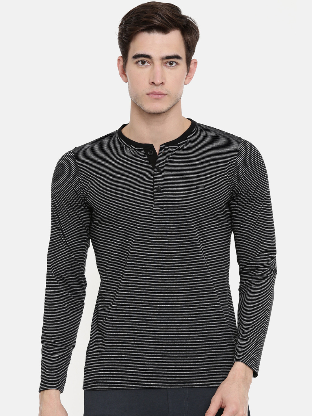 

Proline Active Men Black Striped Henley Neck T-shirt