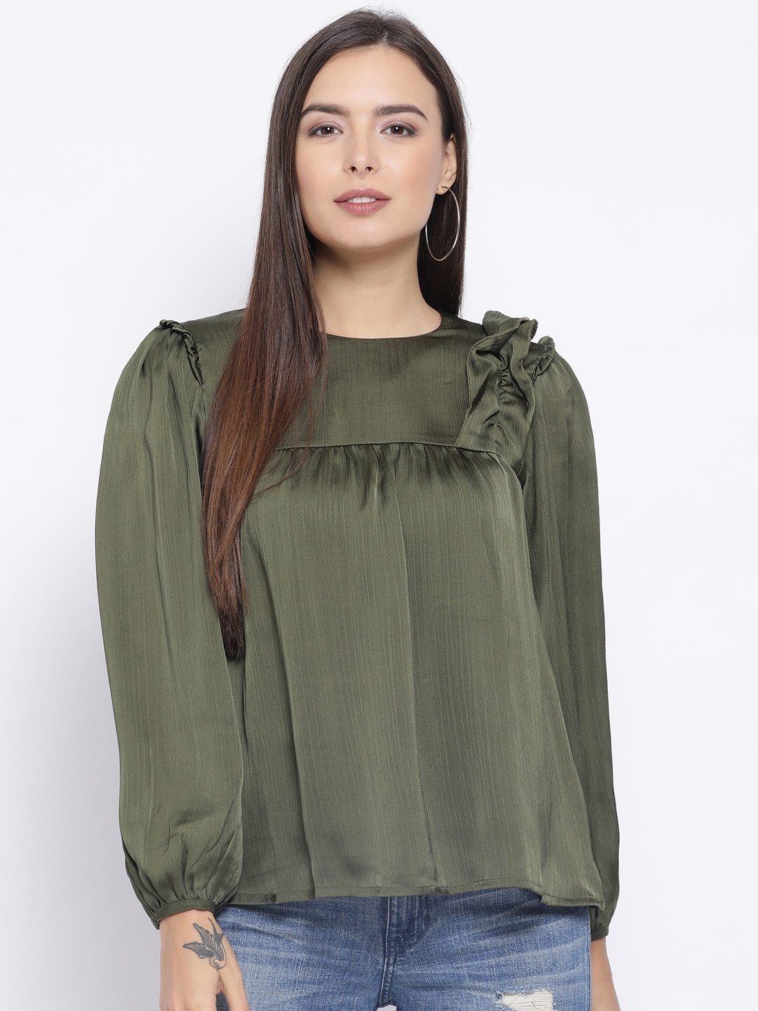 

Oxolloxo Women Green Solid A-Line Top