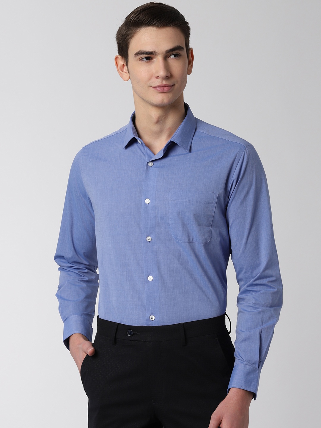 

Peter England Men Blue Regular Fit Self Design Formal Shirt