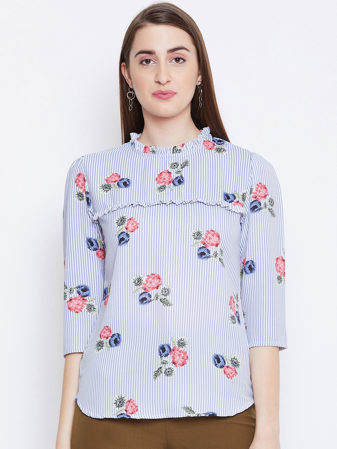 

Ruhaans Women Blue Floral Printed Top