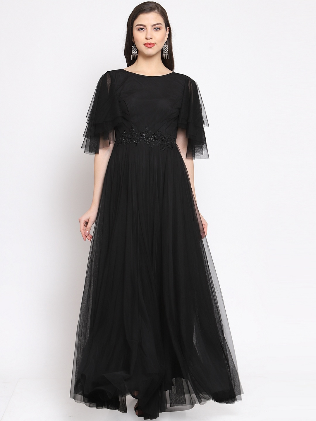 

Just Wow Women Floral Embellished Black Maxi Dress