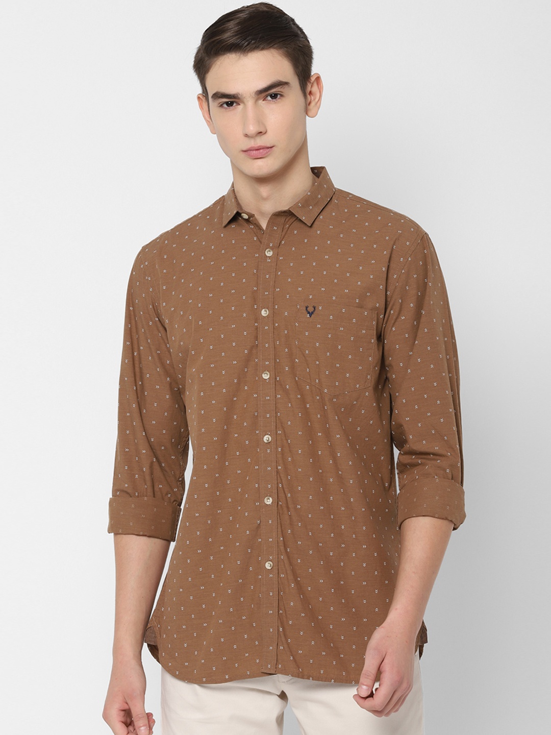 Allen Solly Men Brown & White Slim Fit Printed Casual Shirt