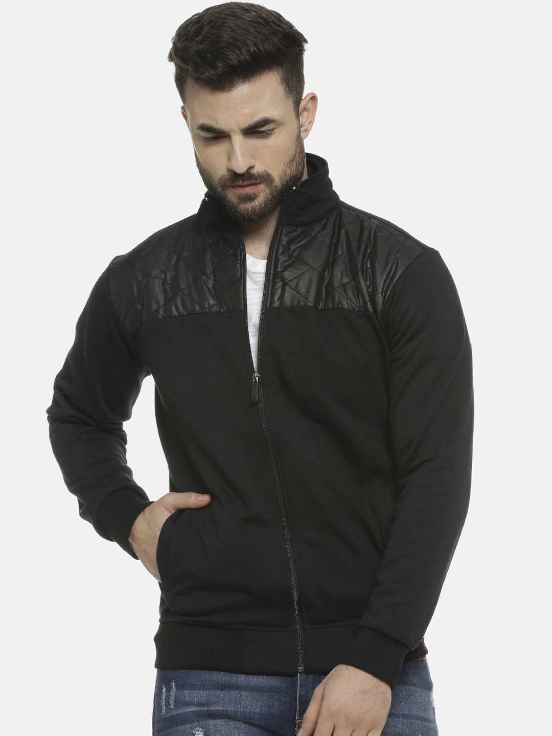 

Campus Sutra Men Black Solid Windcheater Bomber Jacket