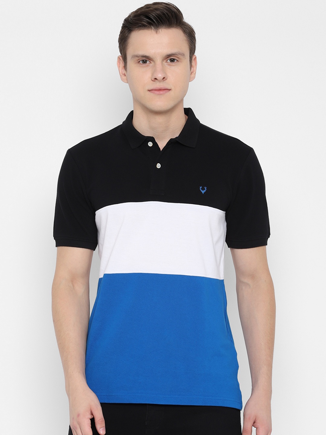 

Allen Solly Men Blue Colourblocked Polo Collar Pure Cotton T-shirt