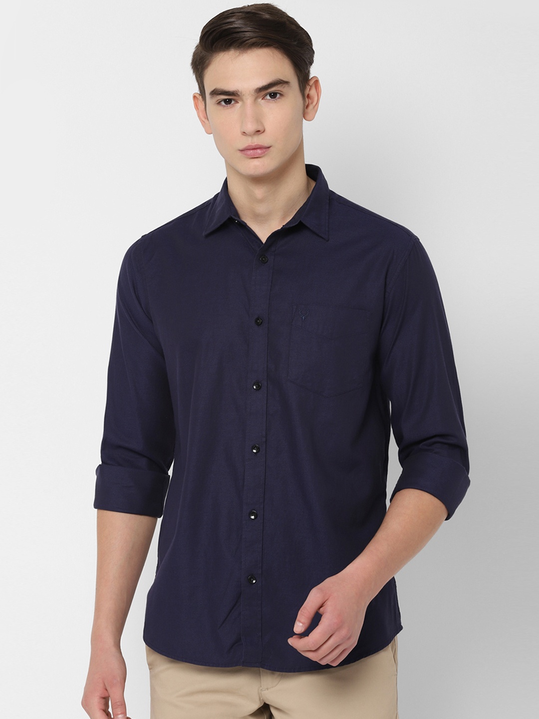 Allen Solly Men Navy Blue Slim Fit Solid Casual Shirt