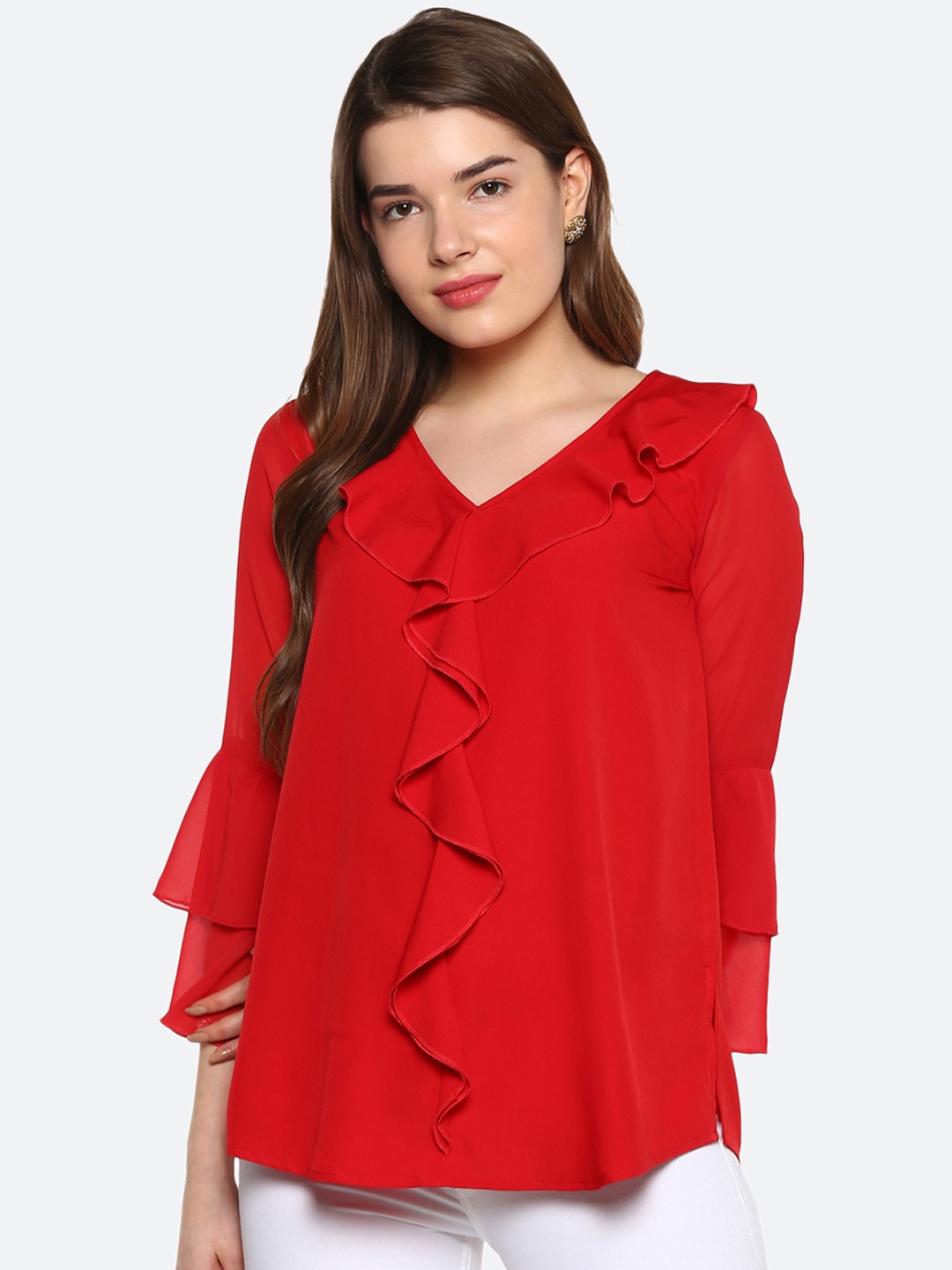 

Qurvii Plus Size Women Red Solid A-Line Top