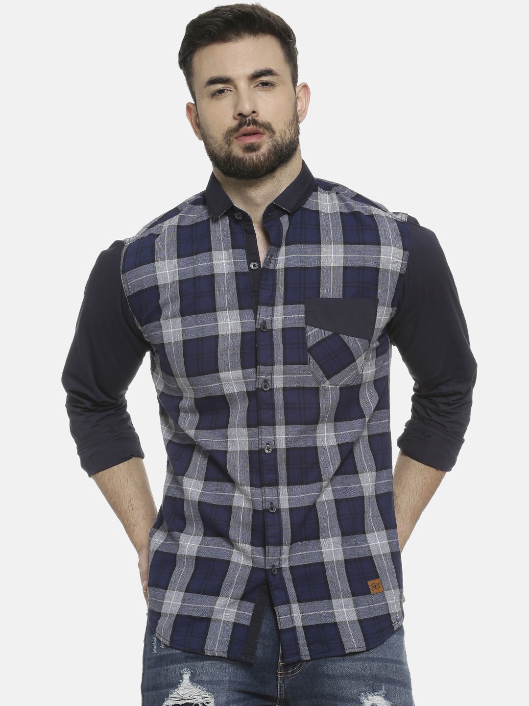 

Campus Sutra Men Blue & Off-White Regular Fit Checked Casual Shirt