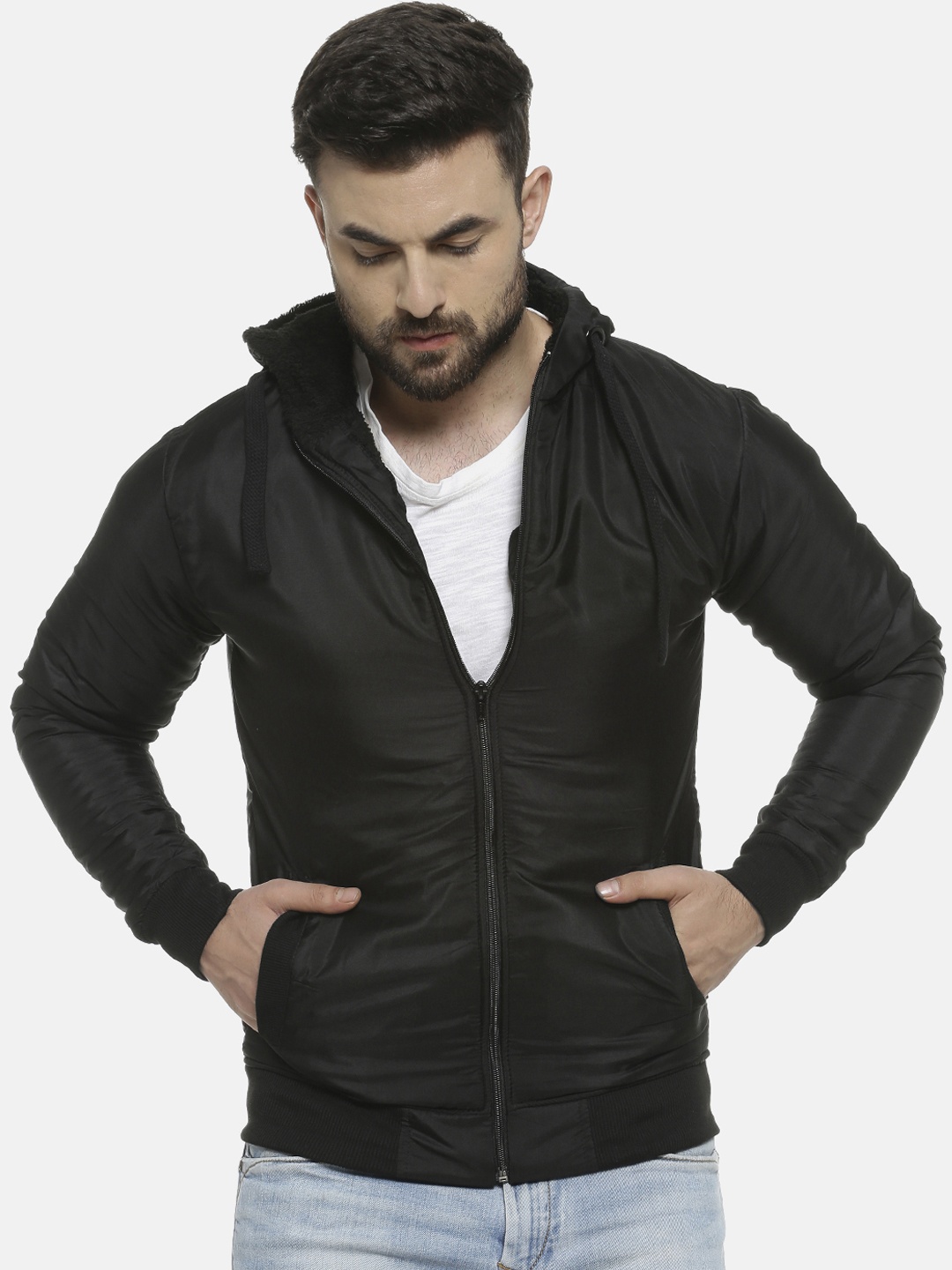 

Campus Sutra Men Black Lightweight Windcheater Bomber Jacket