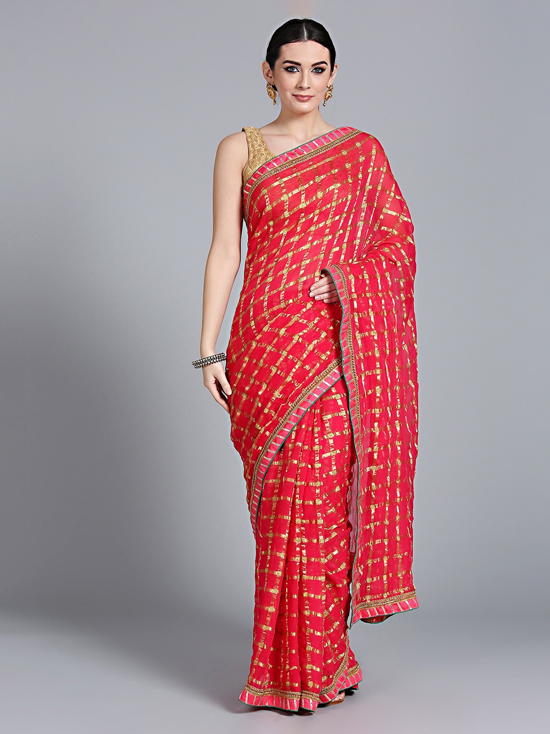

Mitera Pink Embellished Poly Georgette Saree