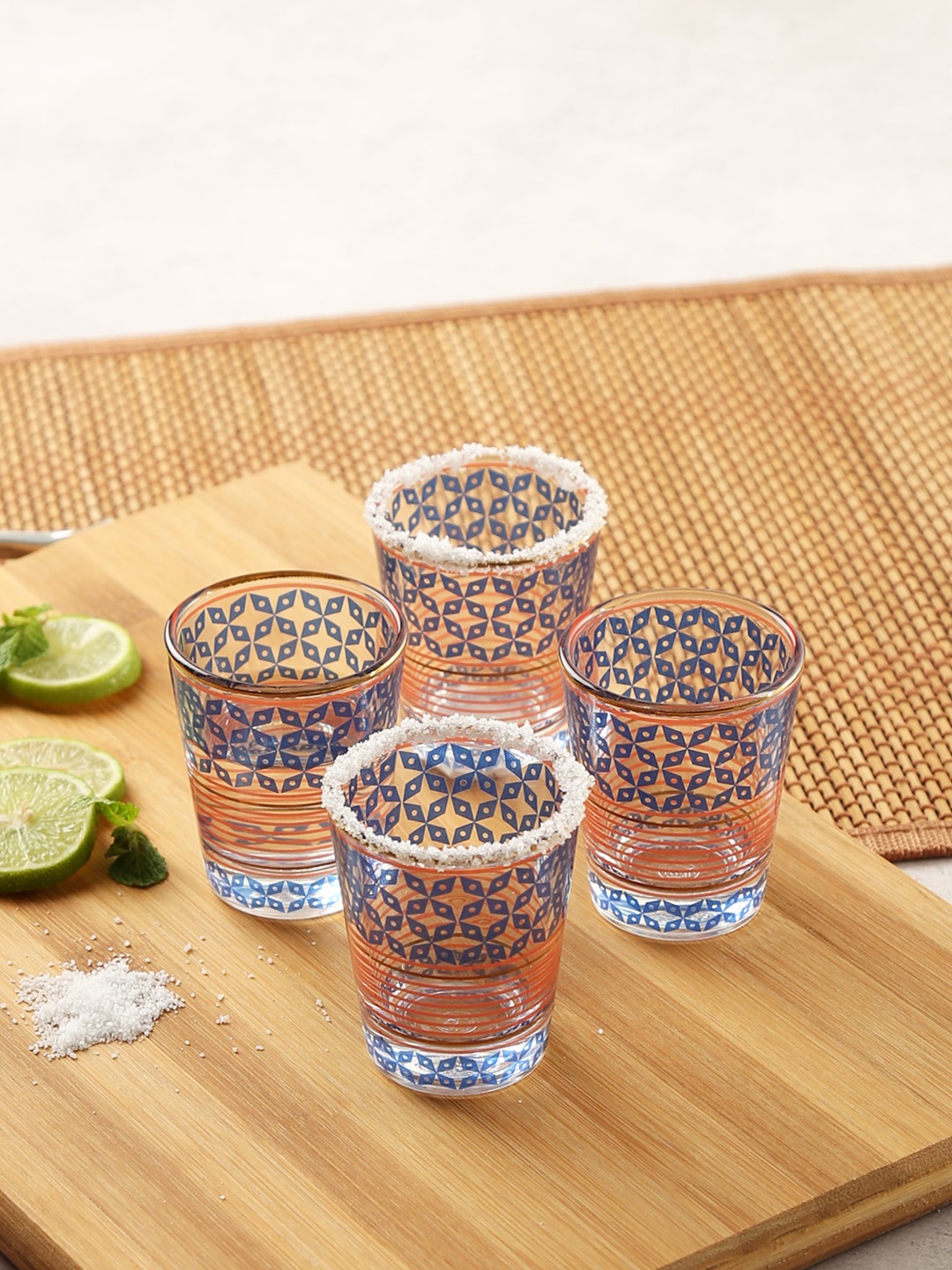 

India Circus by Krsnaa Mehta Set of 4 Transparent Flowers and Ferns Shot Glasses