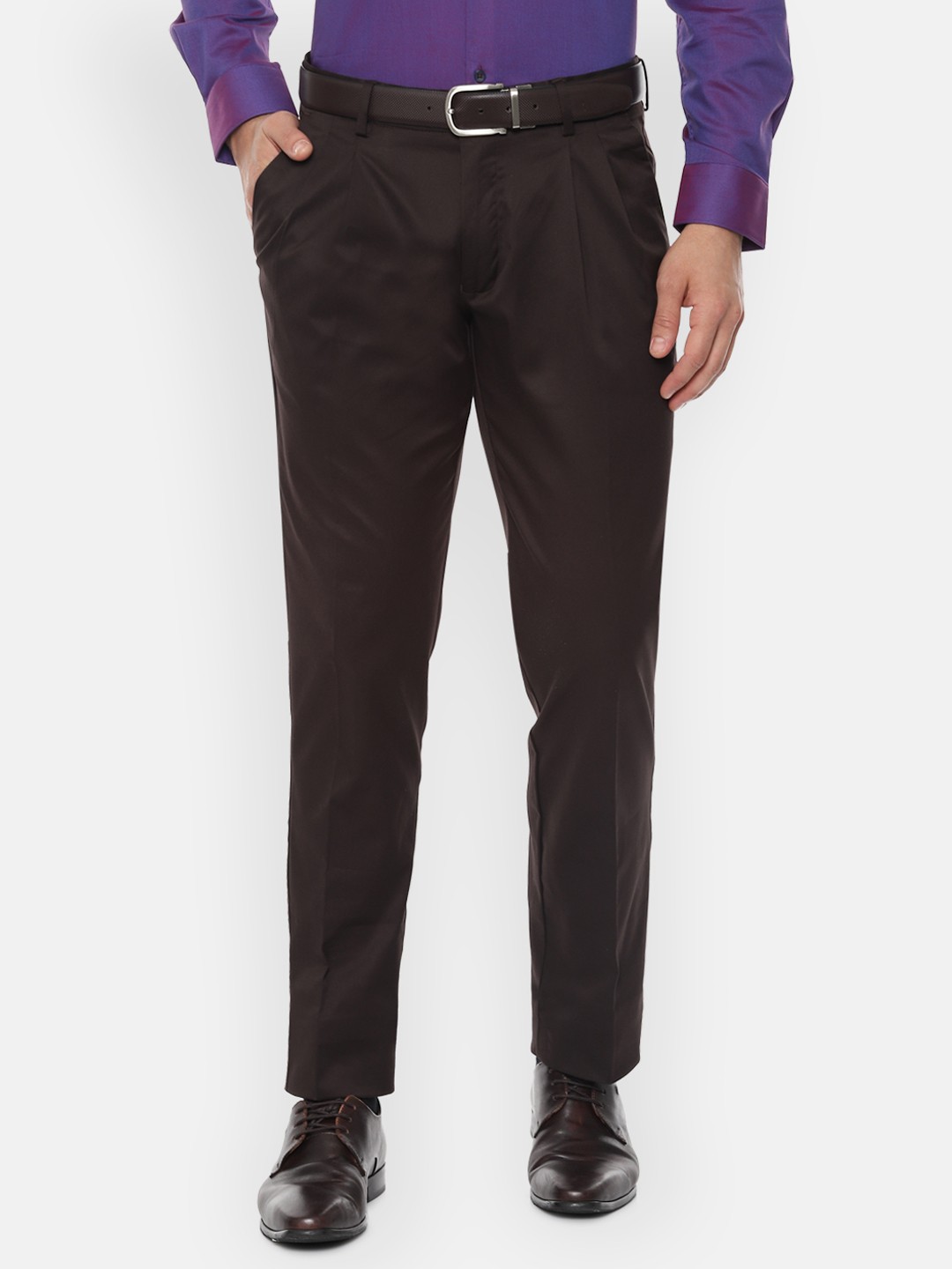 

Louis Philippe Men Brown Regular Fit Solid Formal Trousers