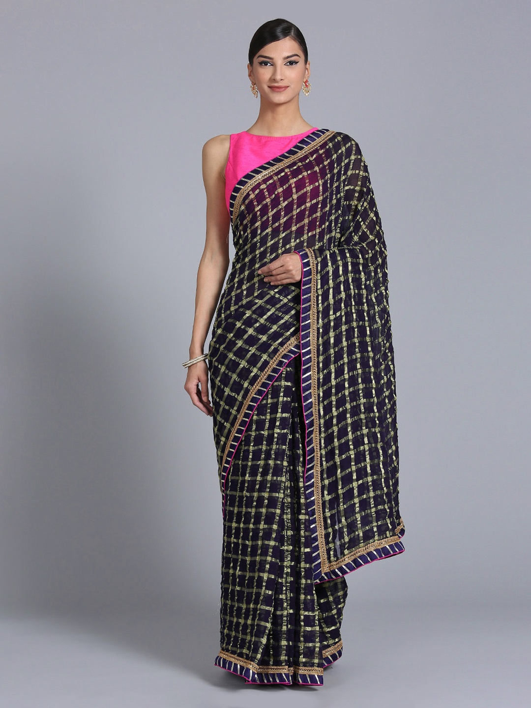 

Mitera Navy Blue Embellished Poly Georgette Saree