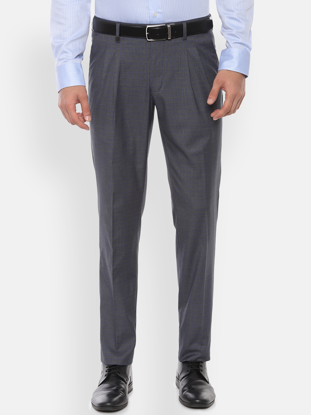 Van Heusen Men Grey Slim Fit Self Design Formal Trousers