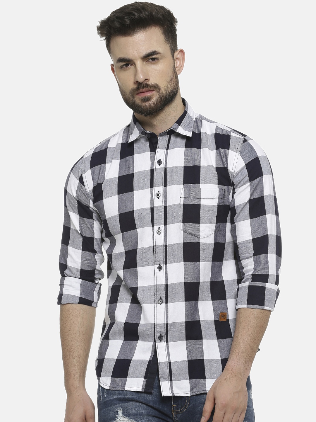 

Campus Sutra Men White Regular Fit Checked Casual Shirt
