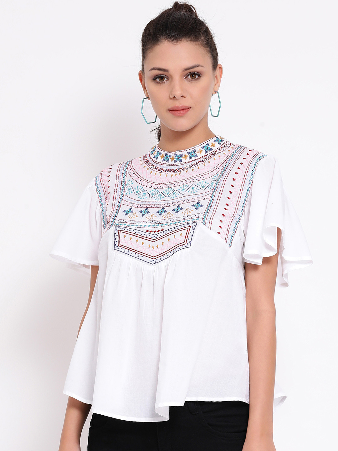 

Oxolloxo Women White Printed A-Line Top