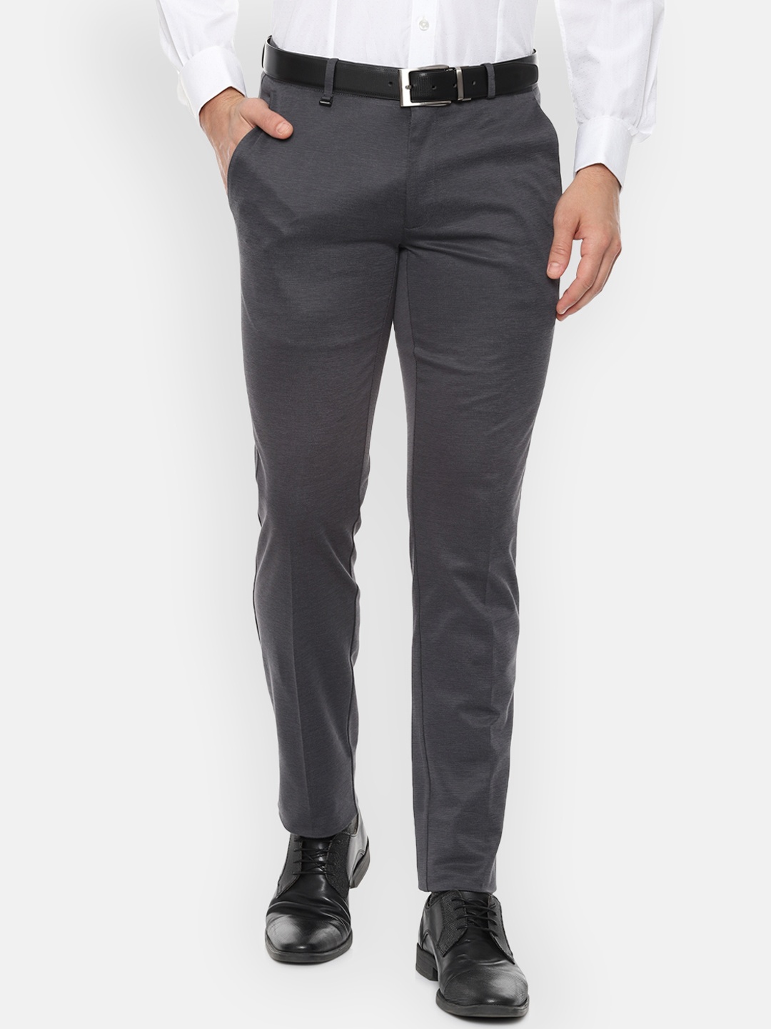 

Van Heusen Men Charcoal Grey Slim Fit Self Design Formal Trousers