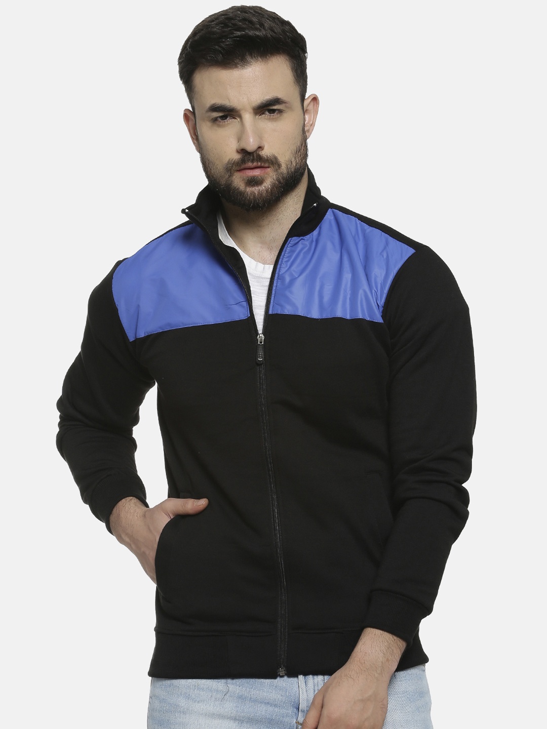 

Campus Sutra Men Black Colourblocked Windcheater Bomber Jacket