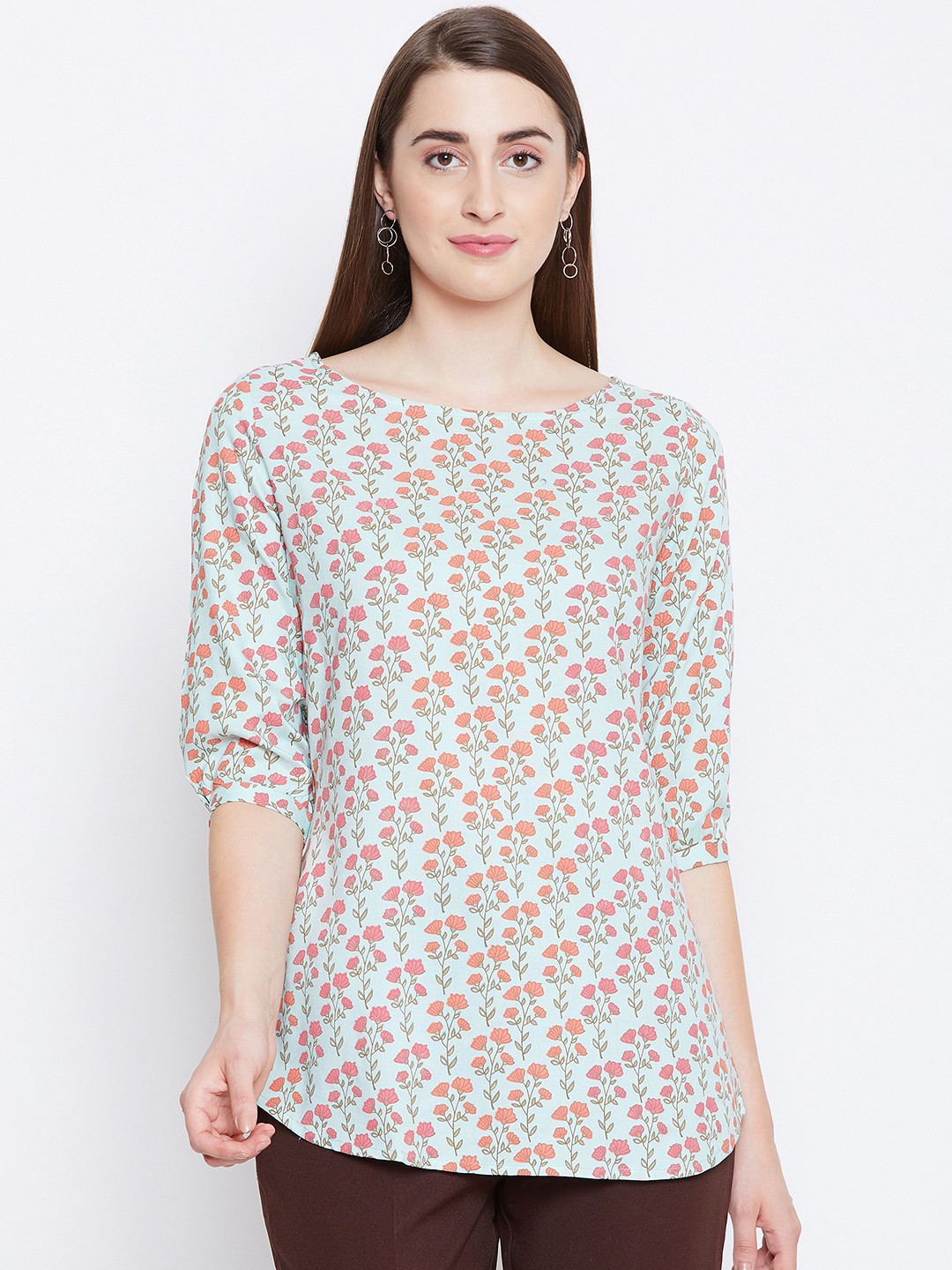 

Ruhaans Women Green Floral Printed Top
