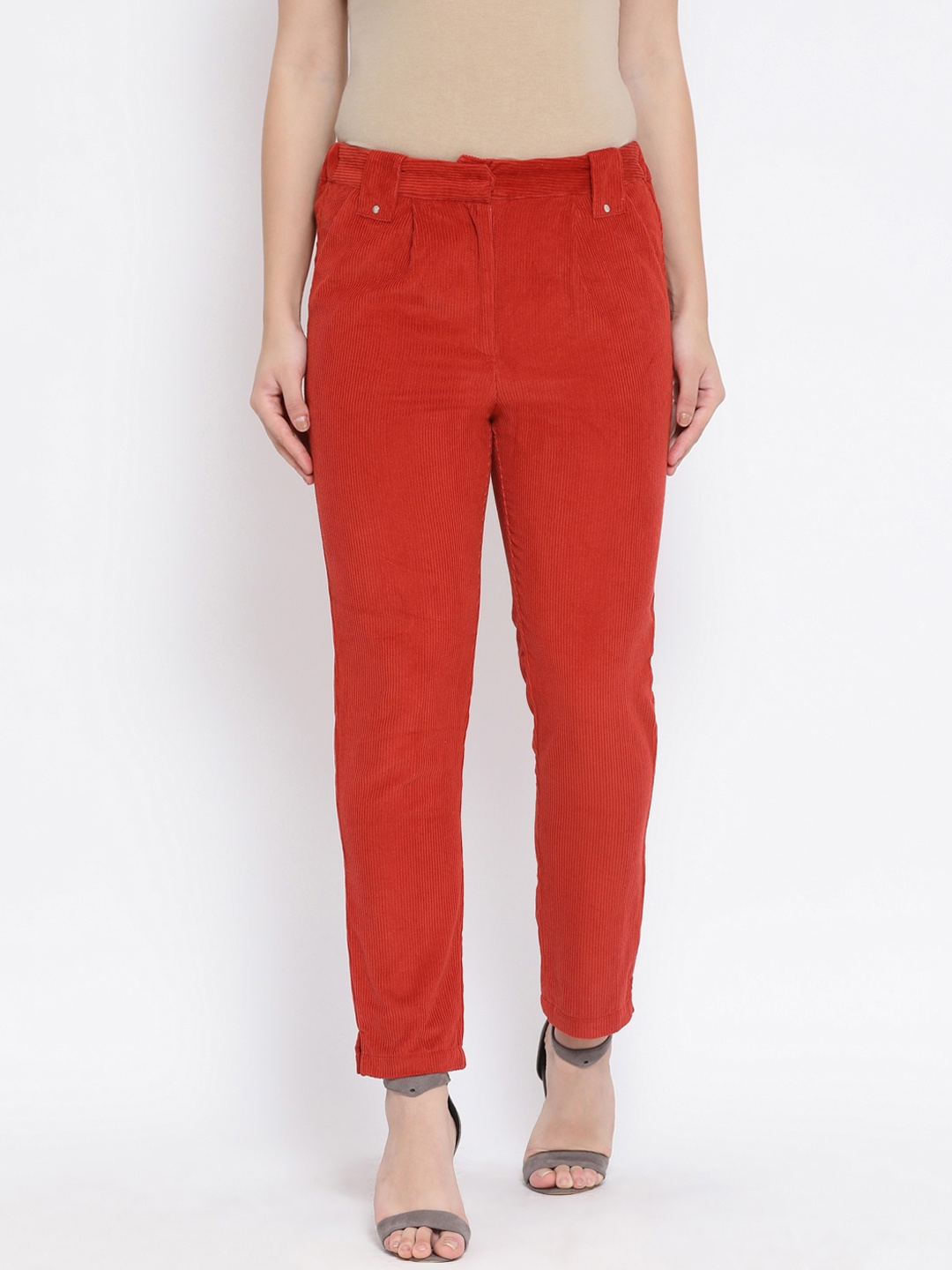 

Oxolloxo Women Orange Regular Fit Solid Regular Trousers