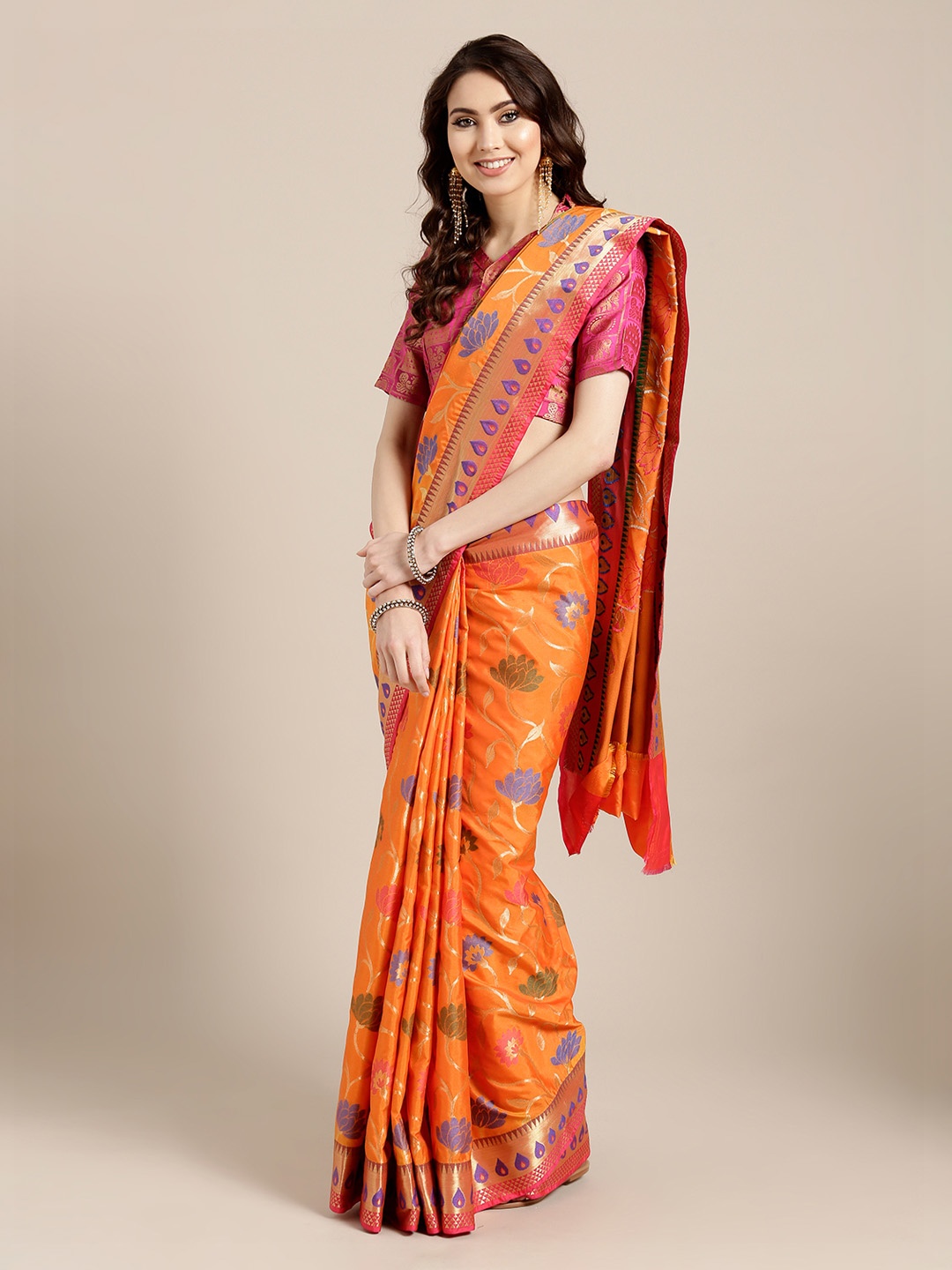 

Mitera Orange Art Silk Woven Design Banarasi Handloom Saree