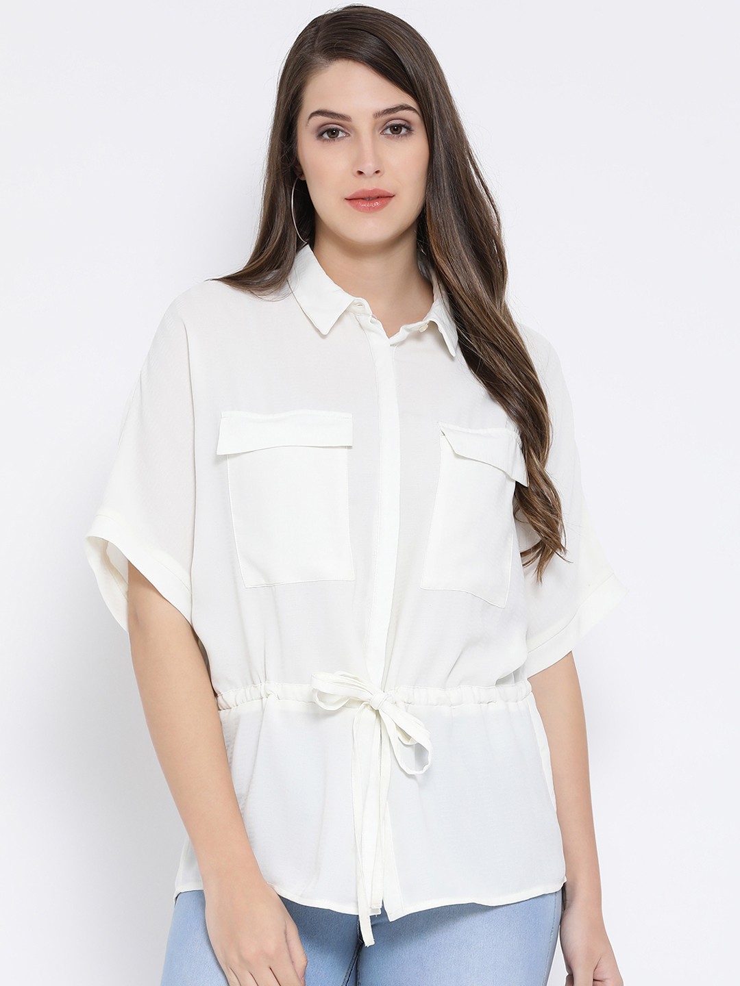 

Oxolloxo Women White Solid Shirt Style Top
