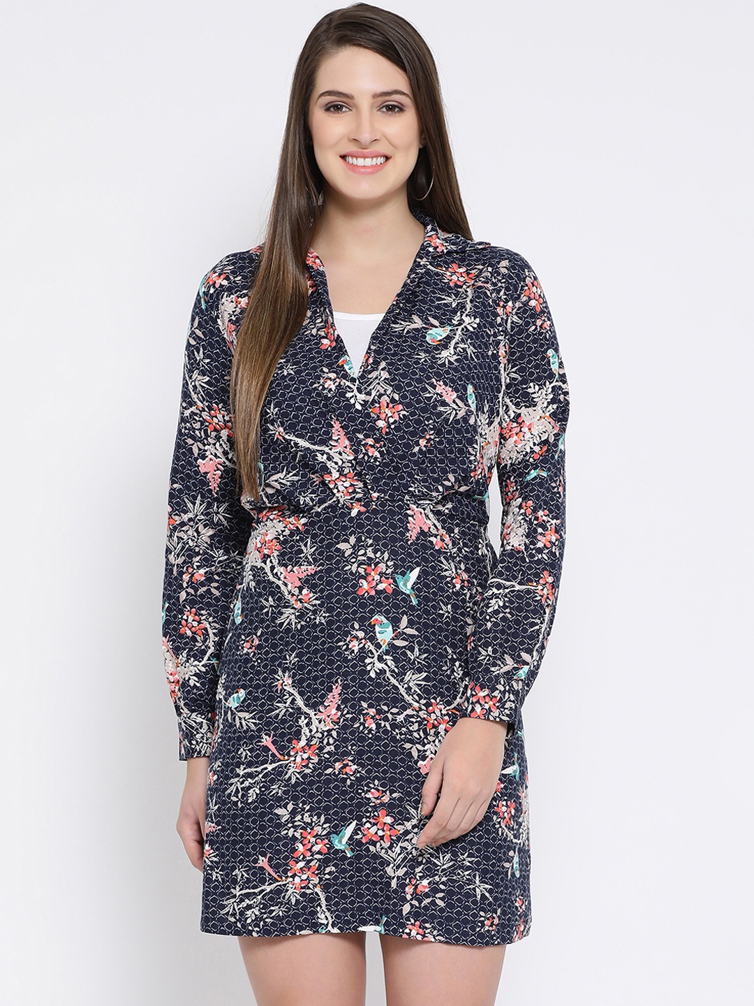 

Oxolloxo Women Navy Blue & Red Printed Shirt Dress