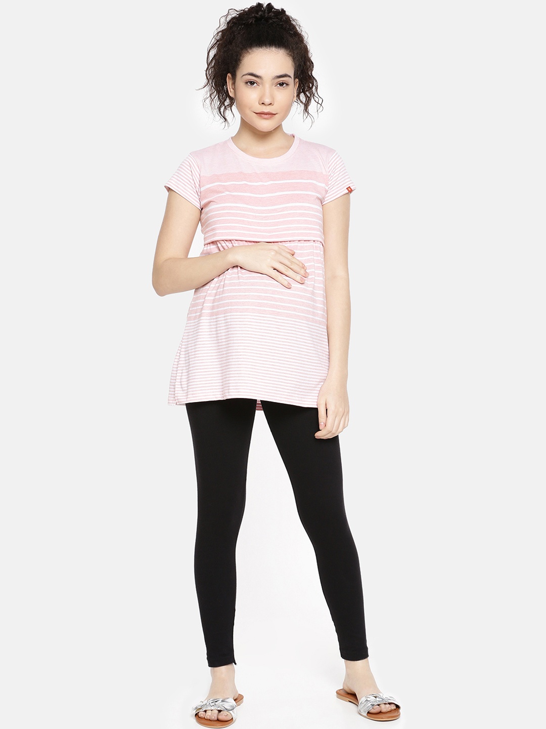 

GOLDSTROMS Women Peach-Coloured & White Striped Maternity Top