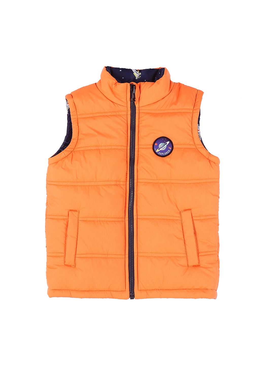 

Pantaloons Junior Boys Blue Printed Reversible Puffer Jacket