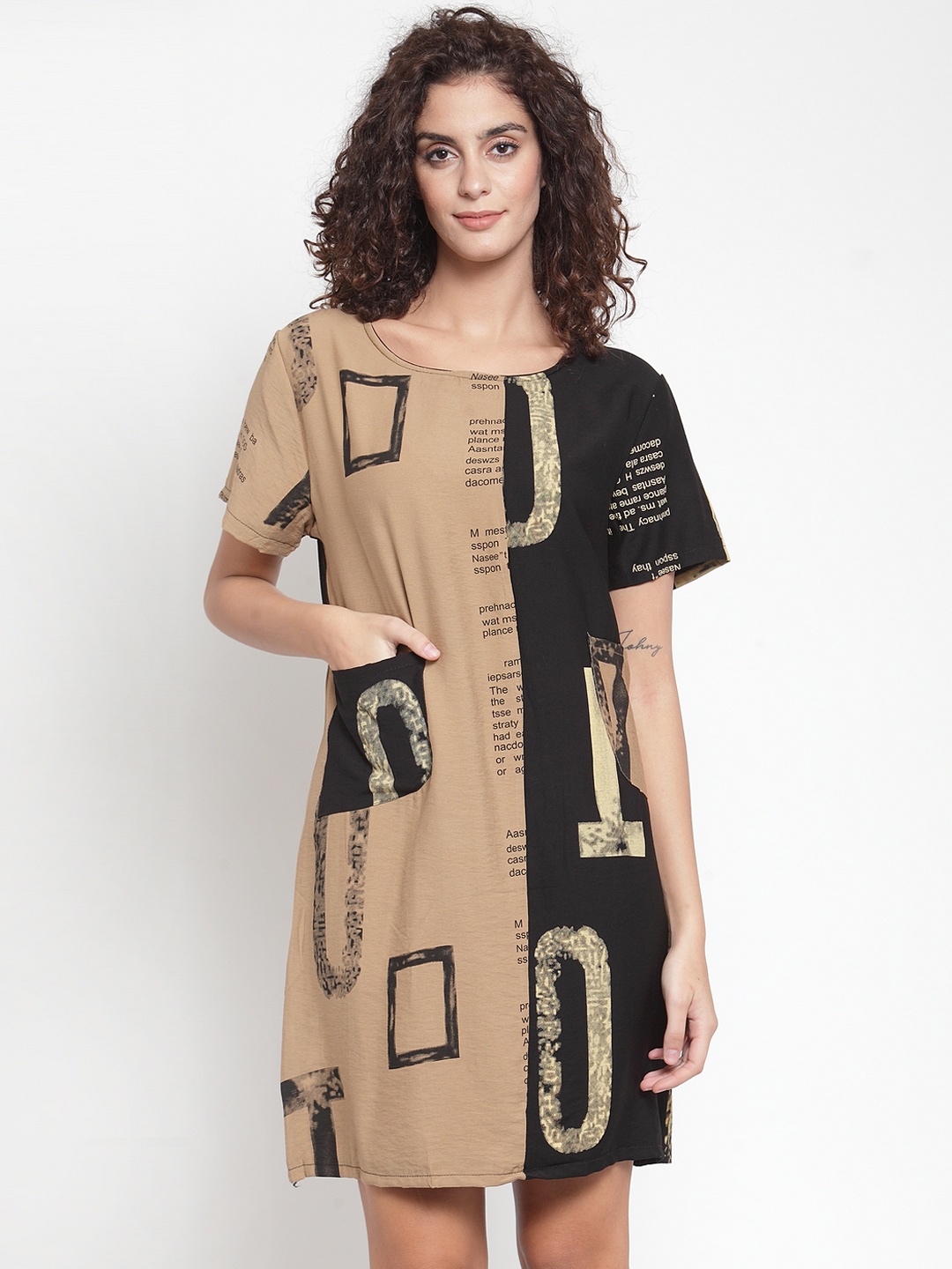 

J Style Women Printed Brown T-shirt Dress