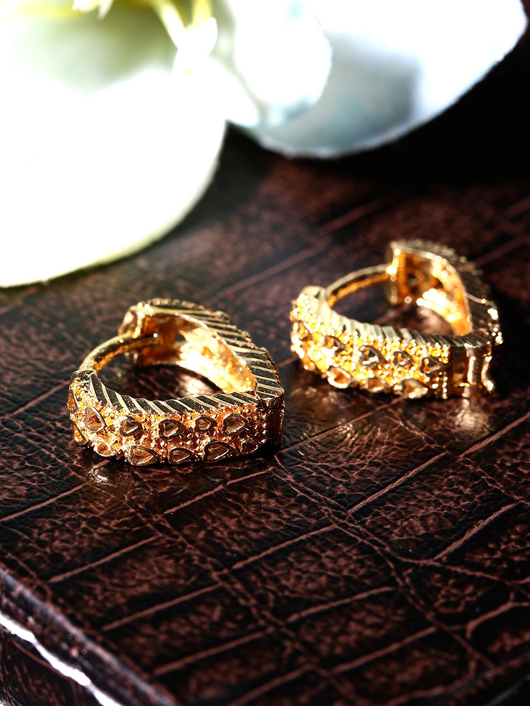 

ANIKAS CREATION Gold-Plated Antique Geometric Hoop Earrings