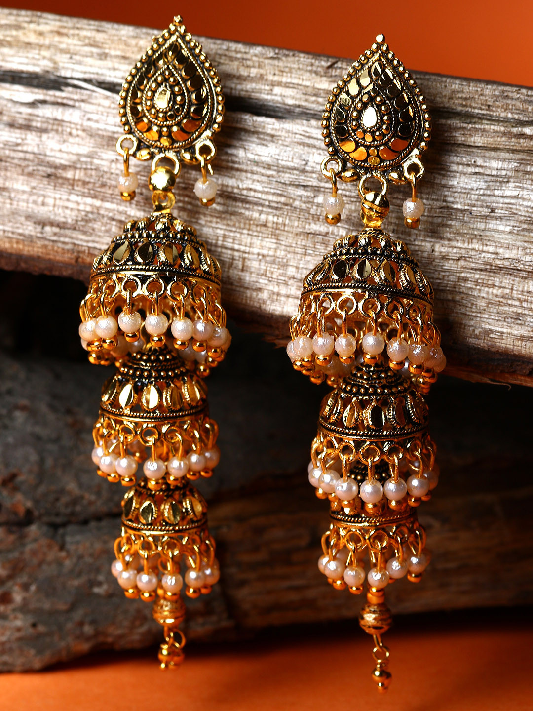 

ANIKAS CREATION Gold-Plated Enamelled Dome Shaped Jhumkas