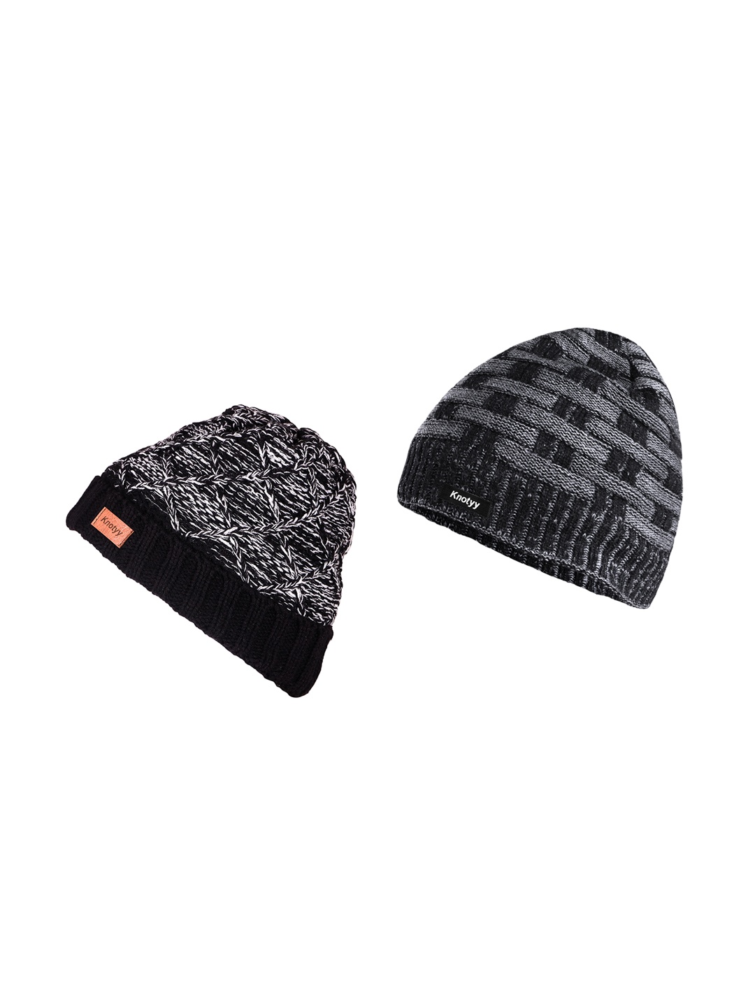 

Knotyy Men Multicoloured Solid Pack of 2 Beanie, Multi